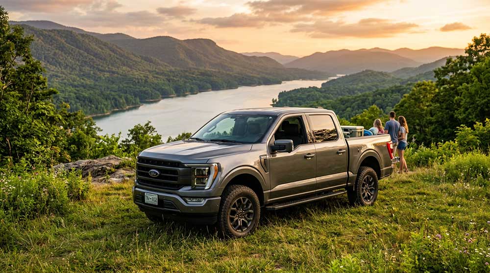 Pre-owned truck and boat trailer on the shores of South Holston Lake TN — used trucks Volunteer Pkwy Fast Track Automotive August 2026