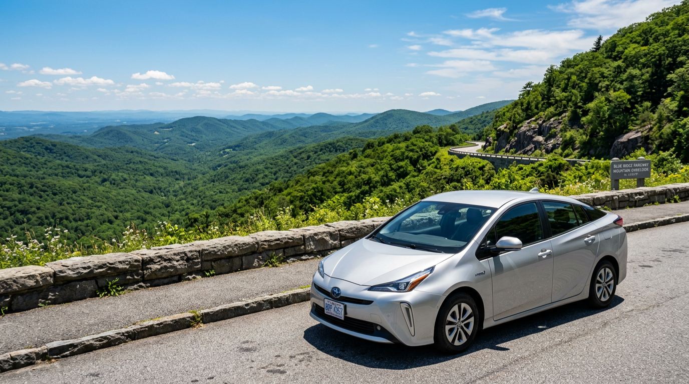 Fuel-efficient car at Blue Ridge Parkway overlook — top 5 road trip used cars Bristol TN